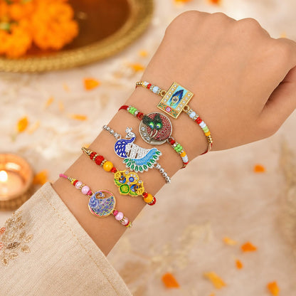 Designer Beautiful Rakhi for Brother with Roli Tikka & Greeting Card, Pack of 8