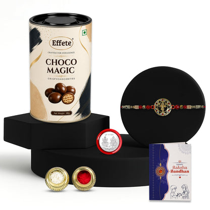Standing Ganesha Rakhi for Brother with Choco Magic 96gm, Coin & Card, Pack of 5