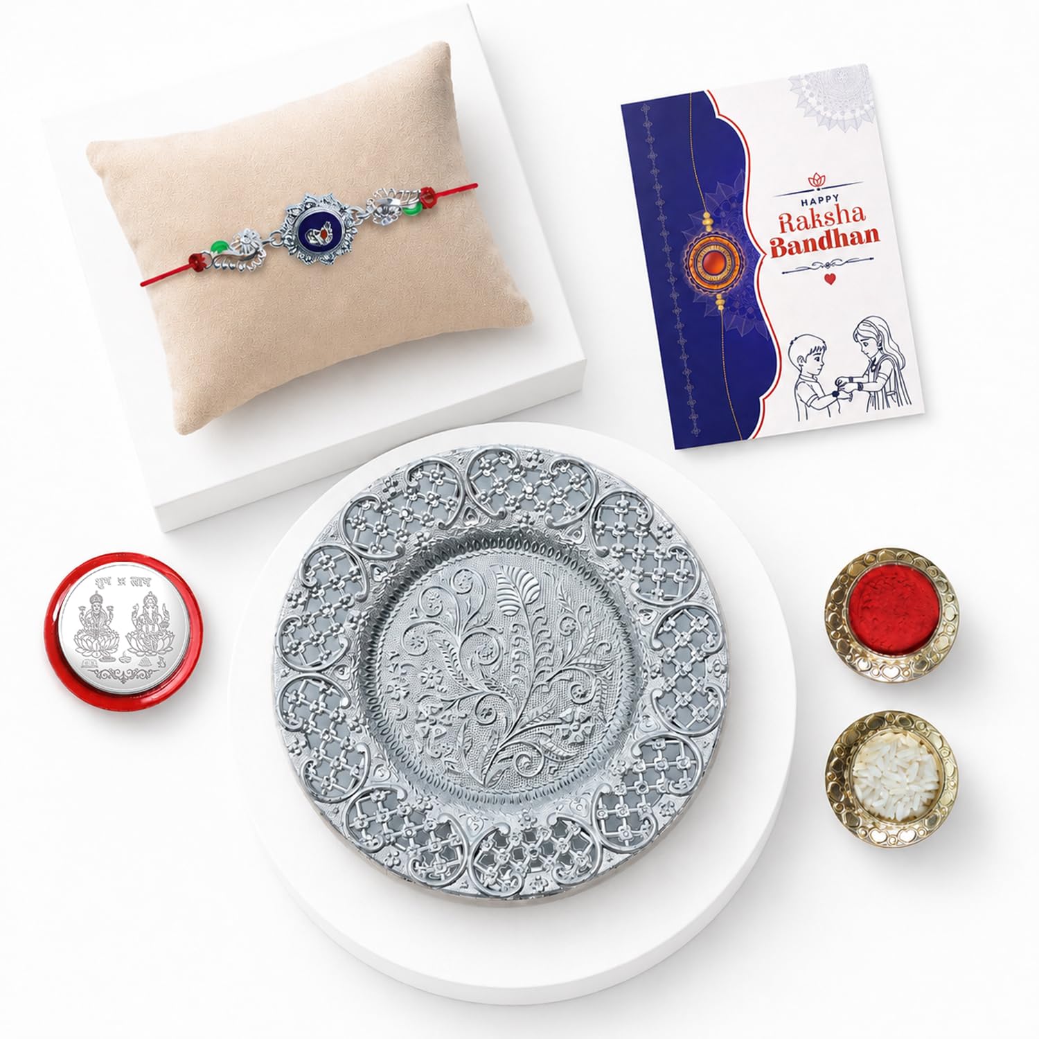 Peacock Multicolor Rakhi for Brother & Bhaiya with Pooja Thali | Pack of 5