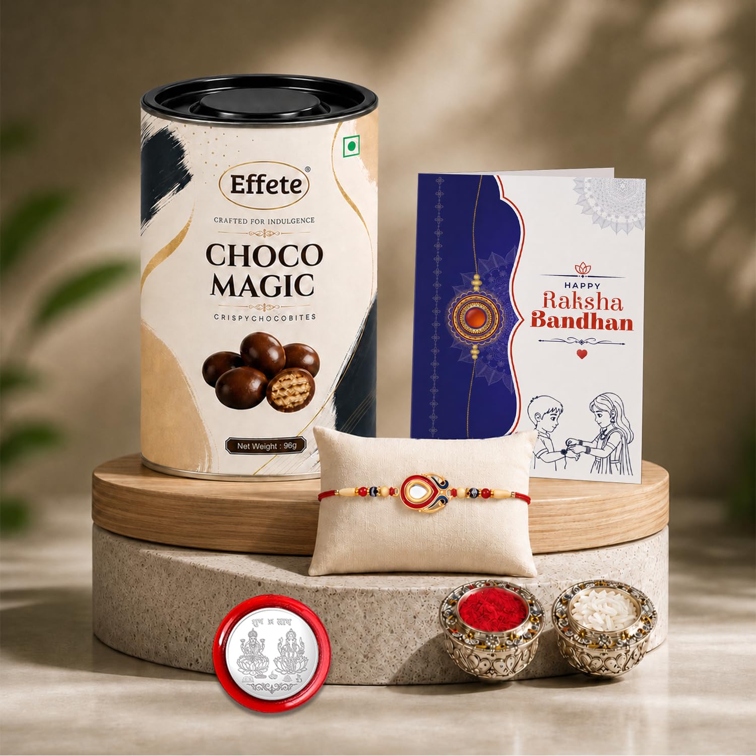 Rainbow color Rakhi for Brother with Chocolate Magic 96gm, Coin & Card, Pack of 5