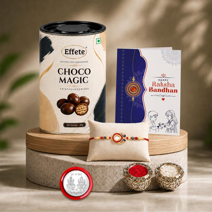 Rainbow color Rakhi for Brother with Chocolate Magic 96gm, Coin & Card, Pack of 5