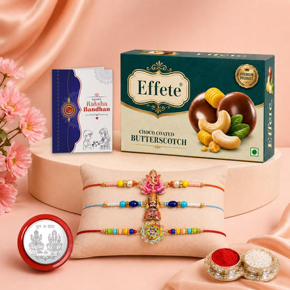 Khatu Shyam Rakhi Combo - Raksha Bandhan Gift with Choco Butterscotch 32gm, Pack of 7