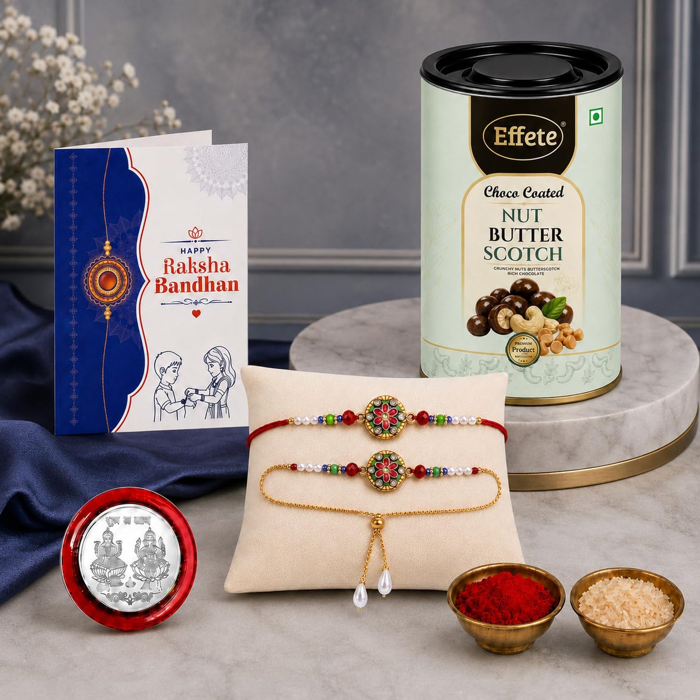 Rakhi for Brother with Butter Scotch 96gm - Rakshabandhan Gift Set, Pack of 5