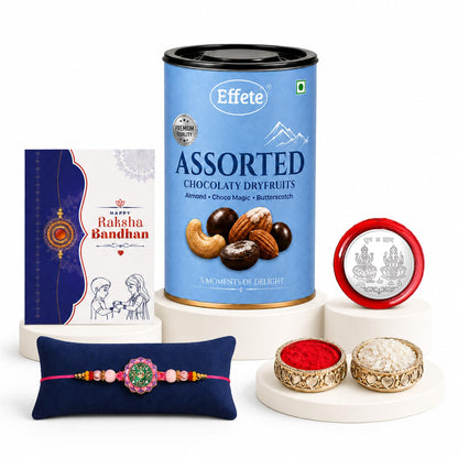 Round Floral Lotus Rakhi for Brother with Choco Dryfruits 96gm, Pack of 5