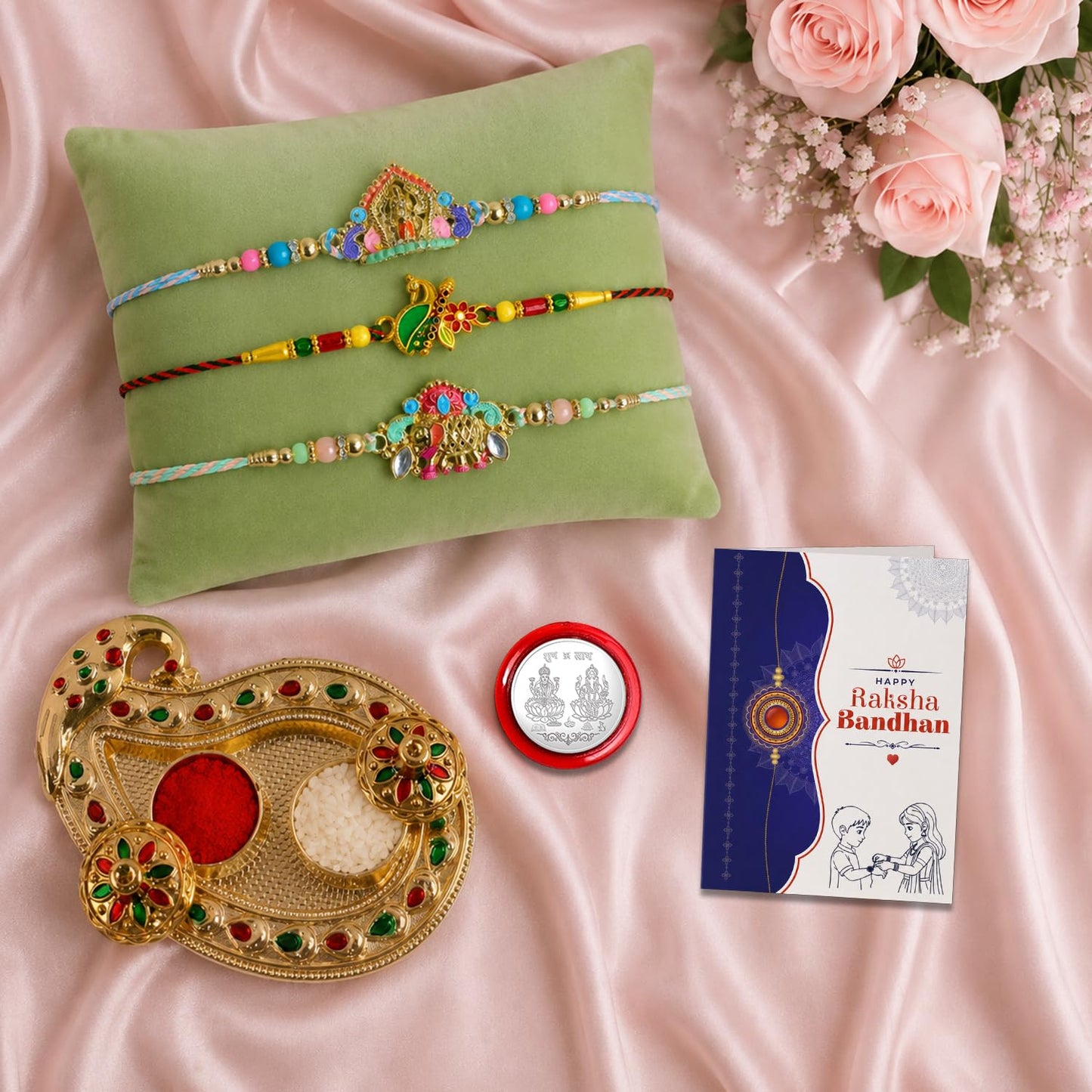 Rainbow color, Bird, Rainbow color Multicolor Rakhi for Brother | Pack of 7