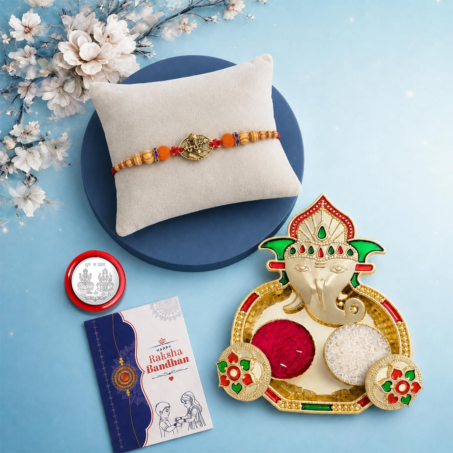 Ganesha Multicolor Rakhi for Brother & Bhaiya with Shri Ganesh Pooja | Pack of 5