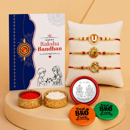 Multicolor Rakhi Combo with Om, Peacock, Om Multicolour Decorative Magnets 2pcs