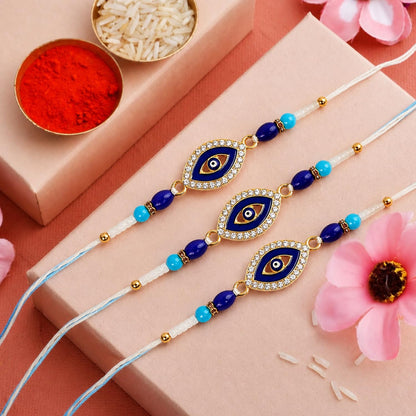 Designer Elegant Handcrafted Rakhi for Brother with Roli Tikka & Card - Pack of 3