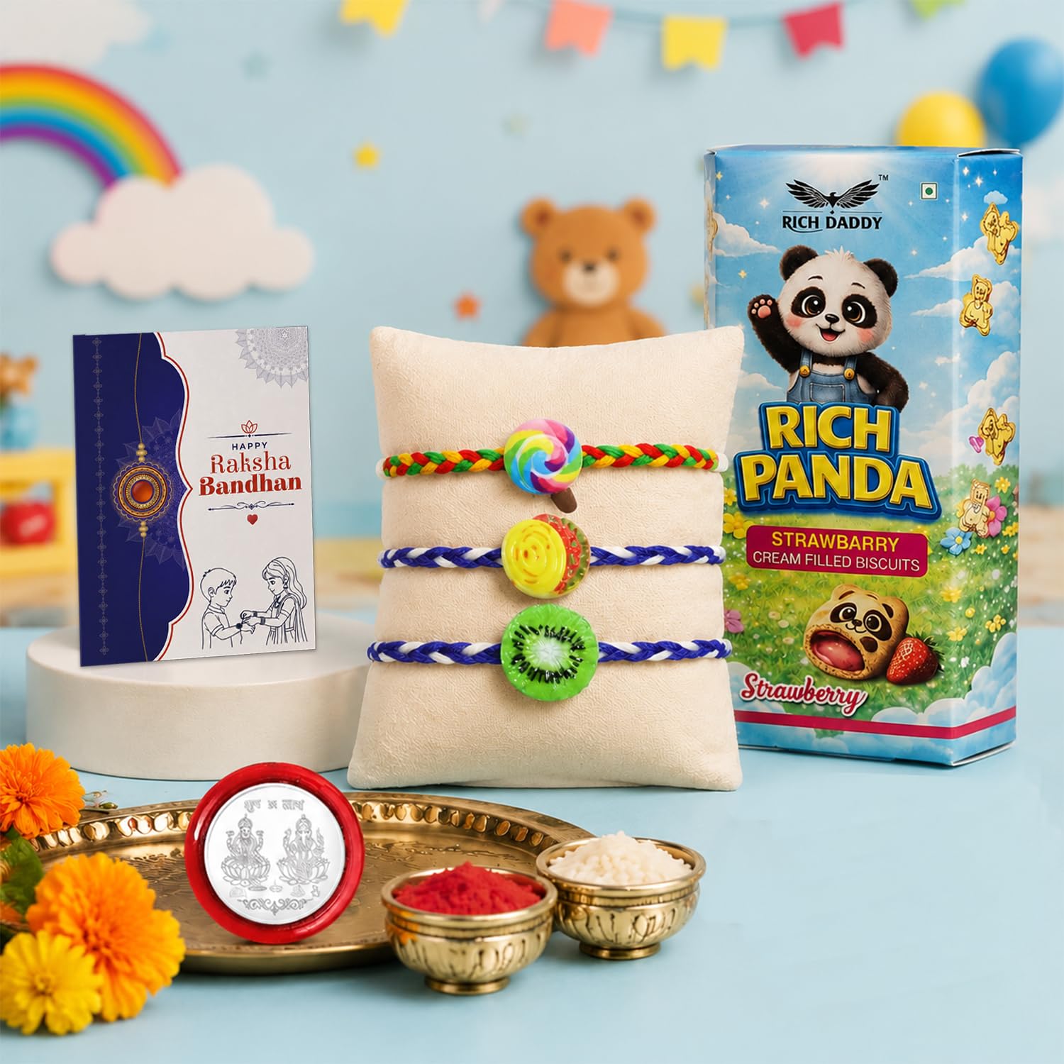 Lollipop Rakhi for Brother with Biscuit 60gm - Raksha Bandhan Gift Set, Pack of 7