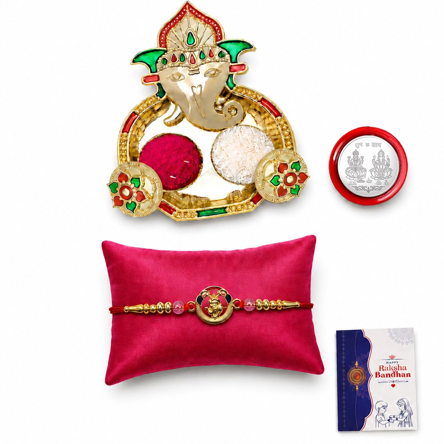 Ganesha Multicolor Rakhi for Brother & Bhaiya with Shri Ganesh Pooja | Pack of 5