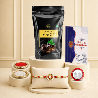 Bro Rakhi for Brother with Choco Magic Standy Pouch, Roli Tikka & Card, Pack of 5