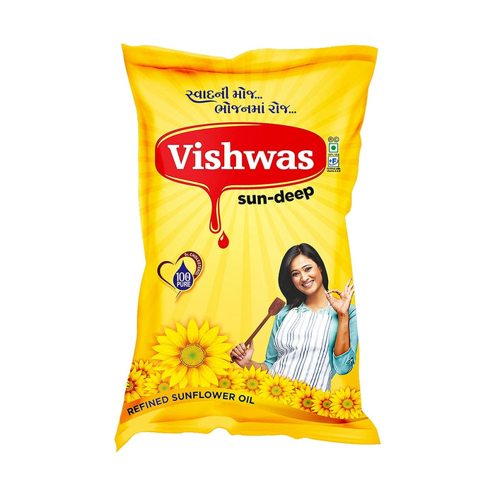 Vishwas Sunflower Oil Jar & Pouch | Refined Sunflower Oil 100% Natural and Pure Sunflower Cooking Oil (Pack Of 5)