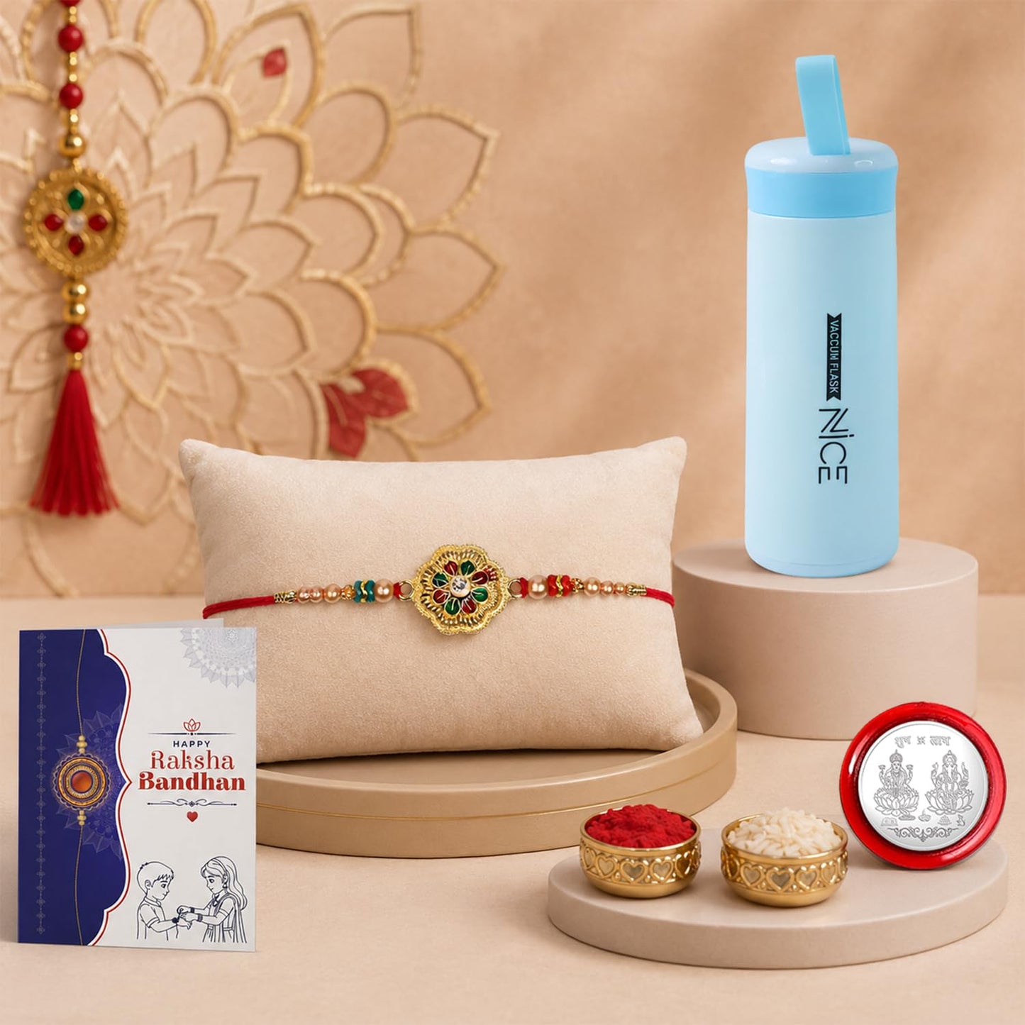 Designer Elegant Multicolor Beads Rangoli Rakhi Combo for Brother | Pack of 5