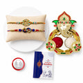 Om Peacock Rakhi Combo with Pooja Thali Pack of 6