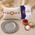Raksha Bandhan Gift Hamper – Multicolor Flower Rakhi & Pooja Thali Set