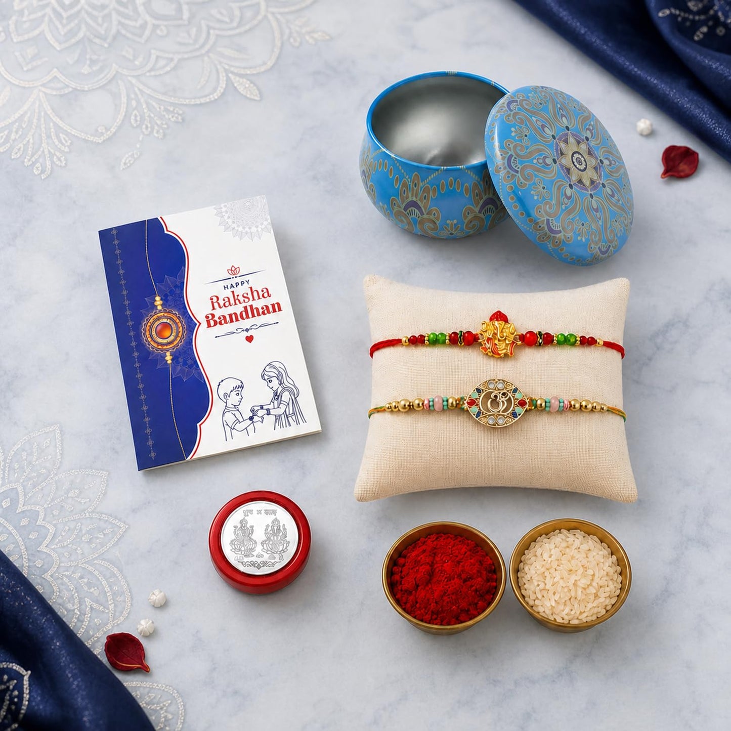 Om, Ganesh Multicolor Rakhi for Brother & Bhaiya with Heart-Shaped | Pack of 6