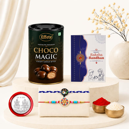 Frying Pan Charm Rakhi for Brother with Choco Magic 96gm, Coin & Card, Pack of 6