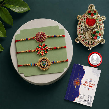 Flower, Round Multicolor Rakhi for Brother & Bhaiya with Turtle shape | Pack of 7