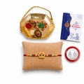 Ganesha Multicolor Rakhi for Brother & Bhaiya with Basket-Topli Pooja | Pack of 5