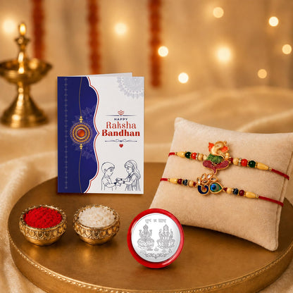 Flower Rakhi for Brother with Roli Tikka, Pooja Coin & Greeting Card, Pack of 5