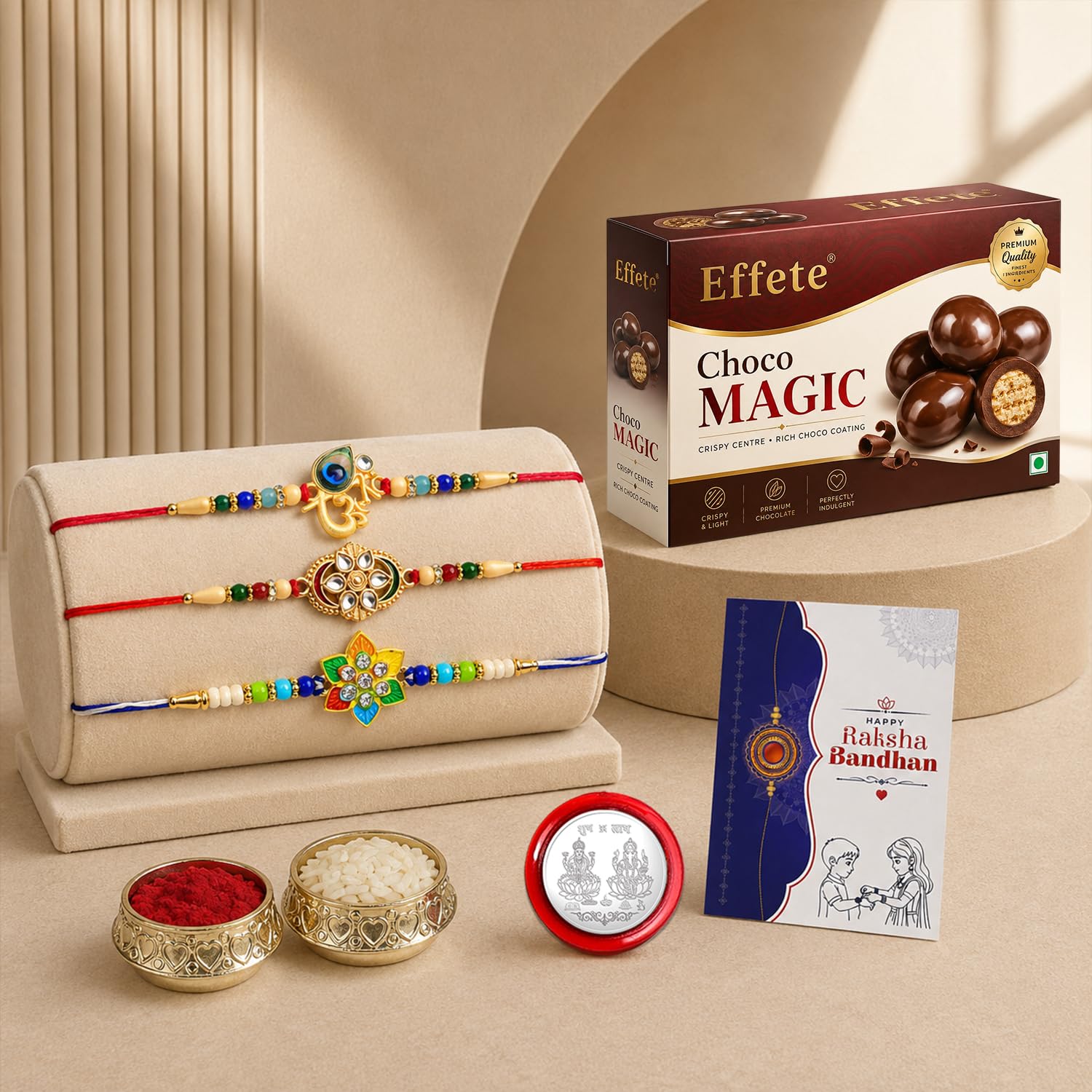 OM Rakhi for Brother with Chocolate 96gm - Raksha Bandhan Gift Set, Pack of 7