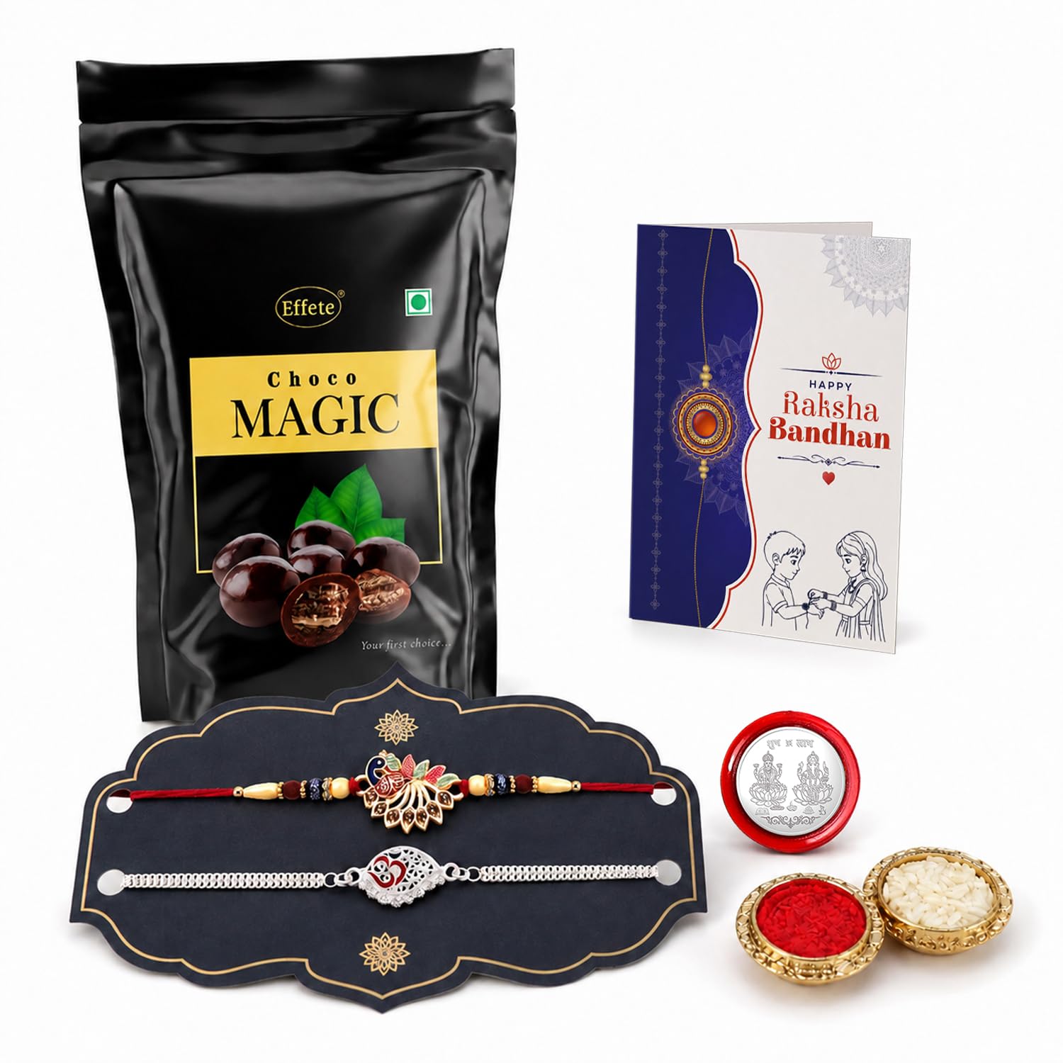 Rakhi for Brother with Chocolate Magic Pouch - Raksha Bandhan Gift Set, Pack of 6