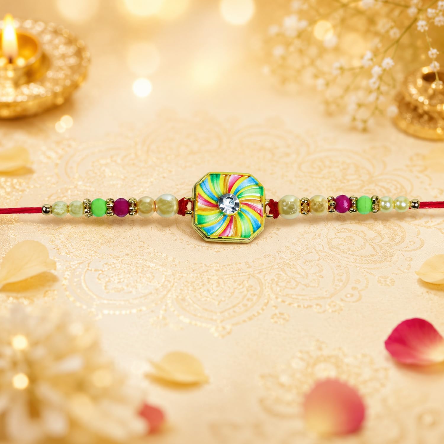 Multicolor Free Hand Rangoli Rakhi for Brother with Butter Scotch 32gm, Pack of 7