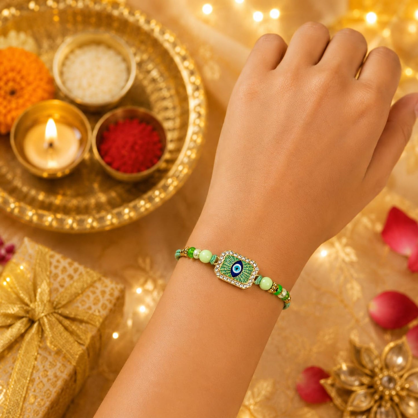 Designer Elegant Handcrafted Rakhi for Brother with Roli Tikka & Card | Pack of 5