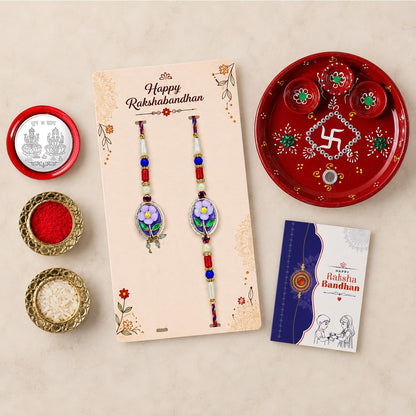 Designer Elegant Multicolor Flower Rakhi for Brother with Roli Tikka, Pack of 5