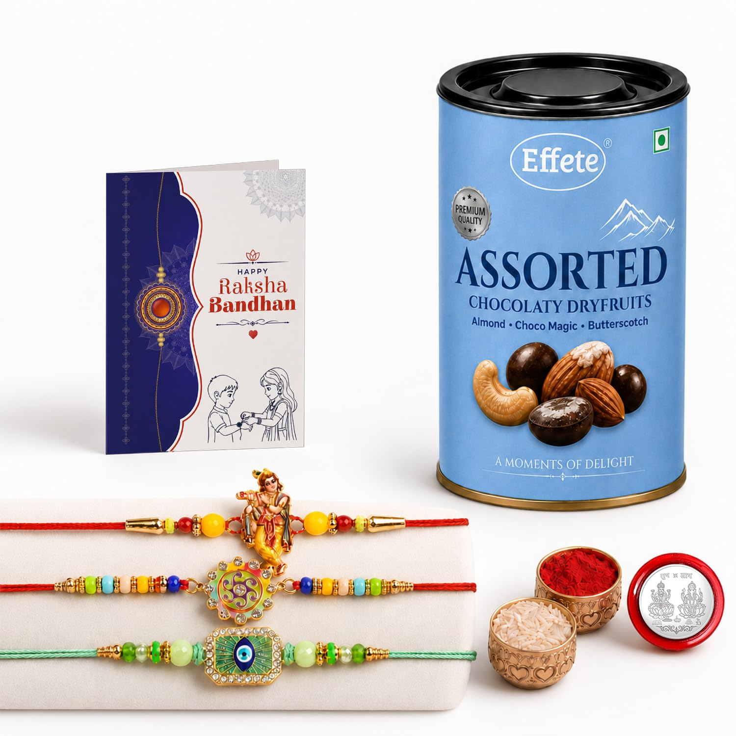 Krishna, Evil Eye Rakhi Combo - Raksha Bandhan Gift with Assorted Choco 96gm, Pack of 7