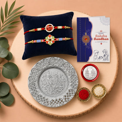 Veera Multicolor Rakhi for Brother & Bhaiya with Pooja Thali - Raksha | Pack of 6