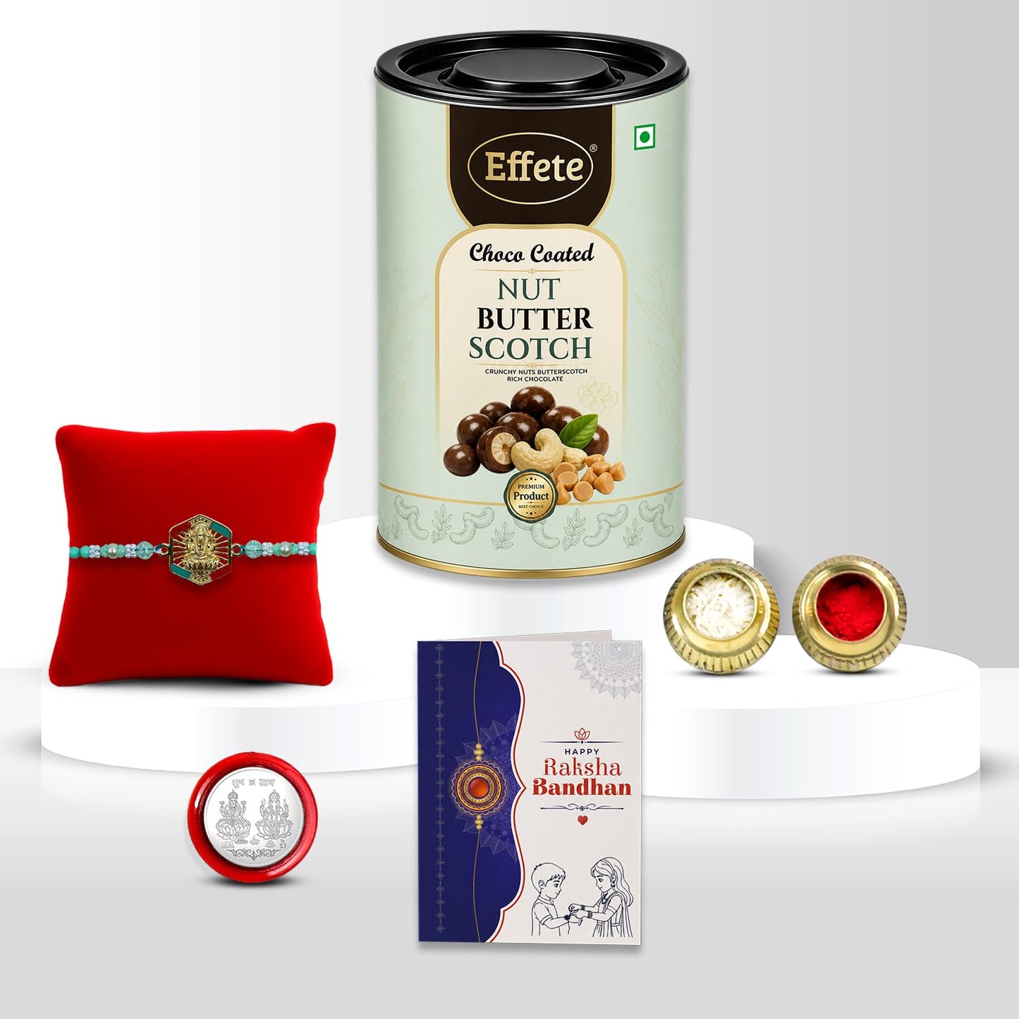 Ganesha Ji Rakhi for Brother with Butter Scotch 96gm, Coin & Card, Pack of 5
