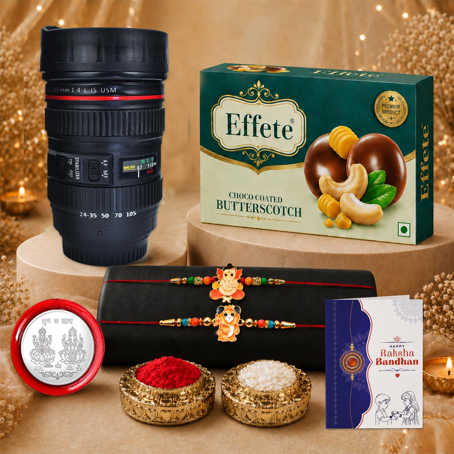 Rakhi for Brother with Chocolate & Coffee Mug - Raksha Bandhan Gift, Pack of 7