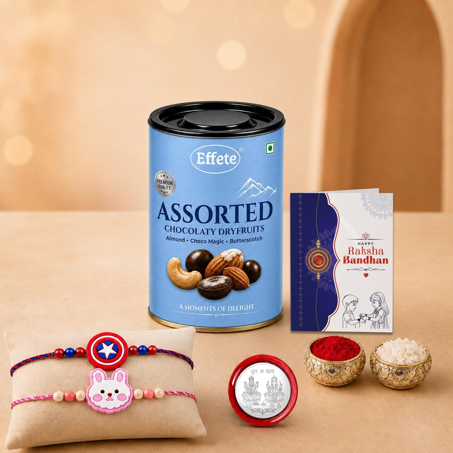 Superhero Rakhi for Brother with Choco Dryfruits 96gm, Coin & Card, Pack of 6