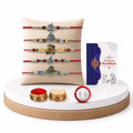 Ganesha Rakhi for Brother with Roli Tikka, Pooja Coin & Greeting Card, Pack of 8