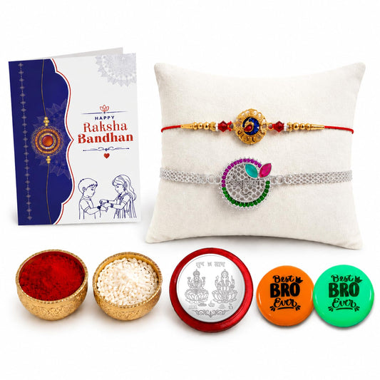 Peacock, Kundan Multicolor Rakhi for Brother & Bhaiya with Decorative | Pack of 6