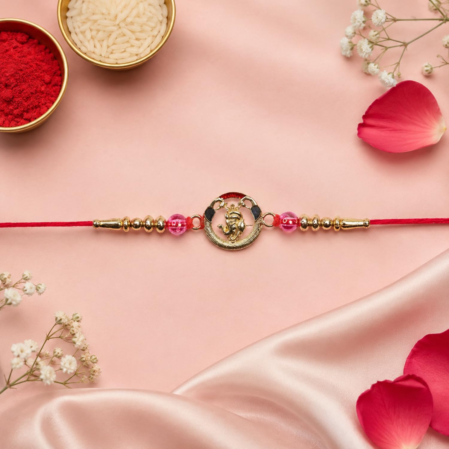 Rakhi for Brother – Raksha Bandhan Gift Combo with Ganesha Design Rakhi, Ganesh Idol, Roli