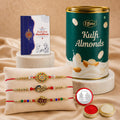 Flower Rakhi for Brother with Kulfi Almonds 96gm, Roli Tikka & Card, Pack of 7