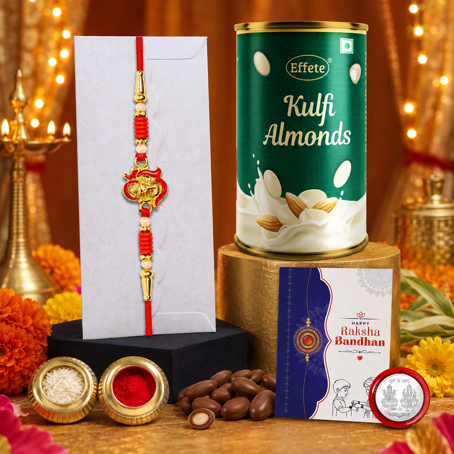 Celebration Special Rakhi for Brother & Bhaiya with Kulfi Almonds 96gm, Pack of 5