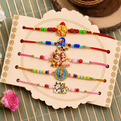 Stylish Beautiful Rakhi for Brother with Roli Tikka, Pooja Coin & Card, Pack of 8