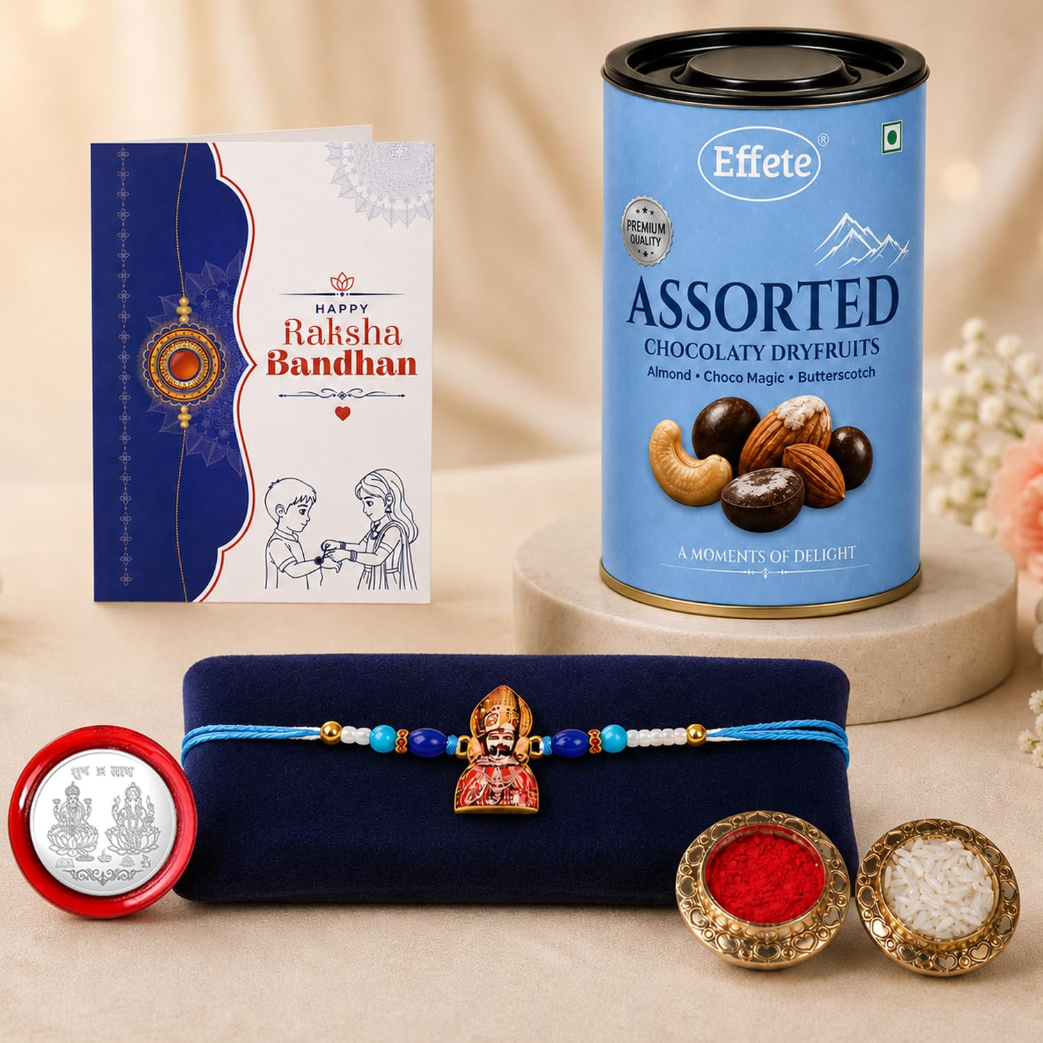 Khatu Shyam Rakhi for Brother with Choco Dryfruits 96gm, Coin & Card, Pack of 5