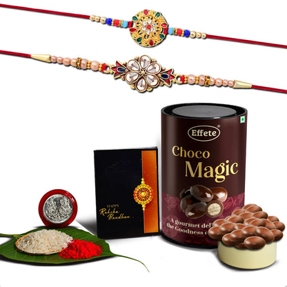 (K2_429+430_EM) Rakhi Combo with Chocolate Magic | Rakhi for brother with gift | Fancy Rakhis for men stylish |rakhi combo for brother | Set of 2 Rakhi | Chocolate |
