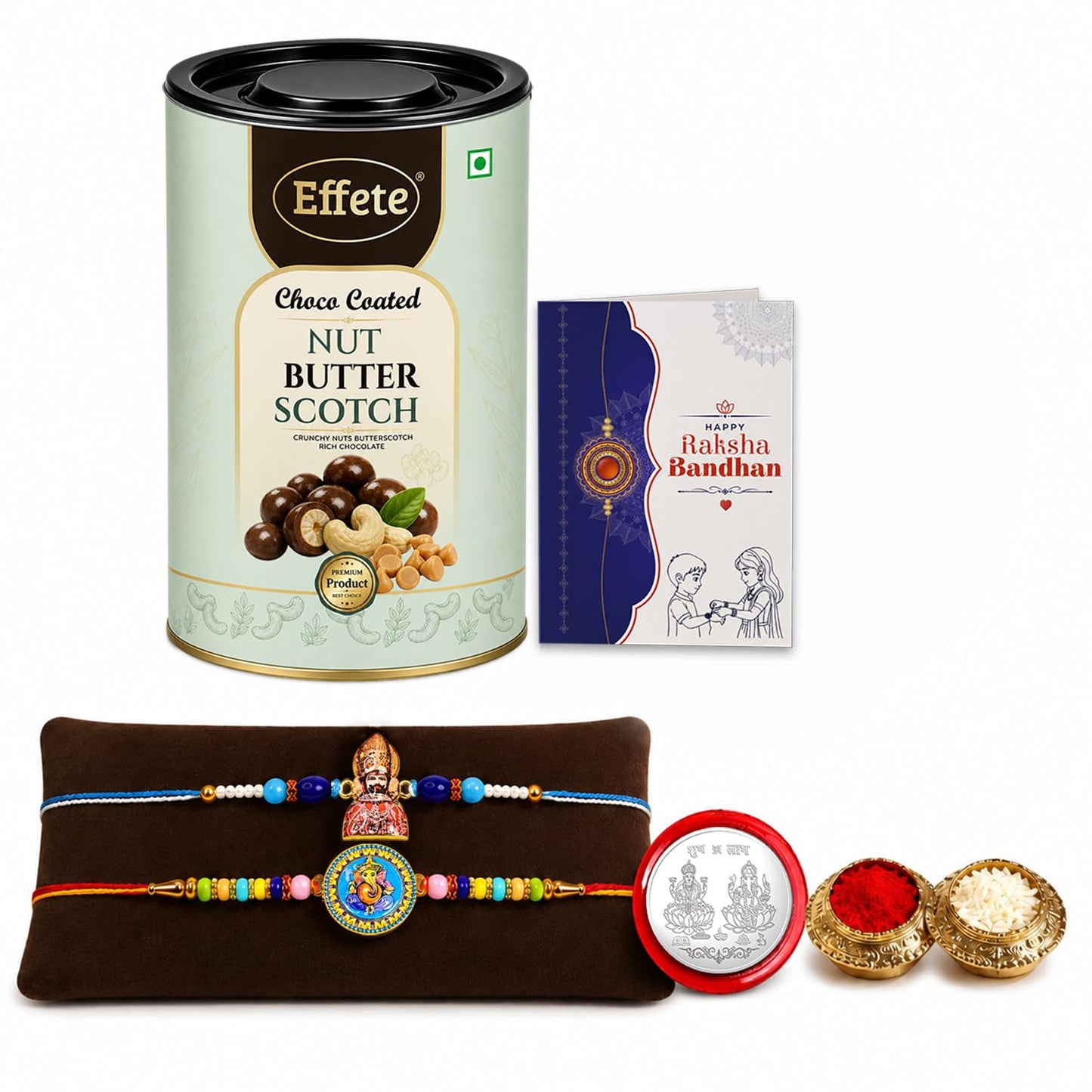 Khatu Shyam Rakhi Combo - Raksha Bandhan Gift with Choco Butterscotch 96gm, Pack of 6