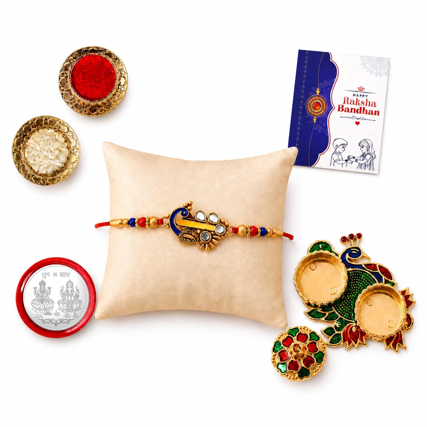 Peacock Multicolor Rakhi for Brother & Bhaiya with Peacock Shape | Pack of 5