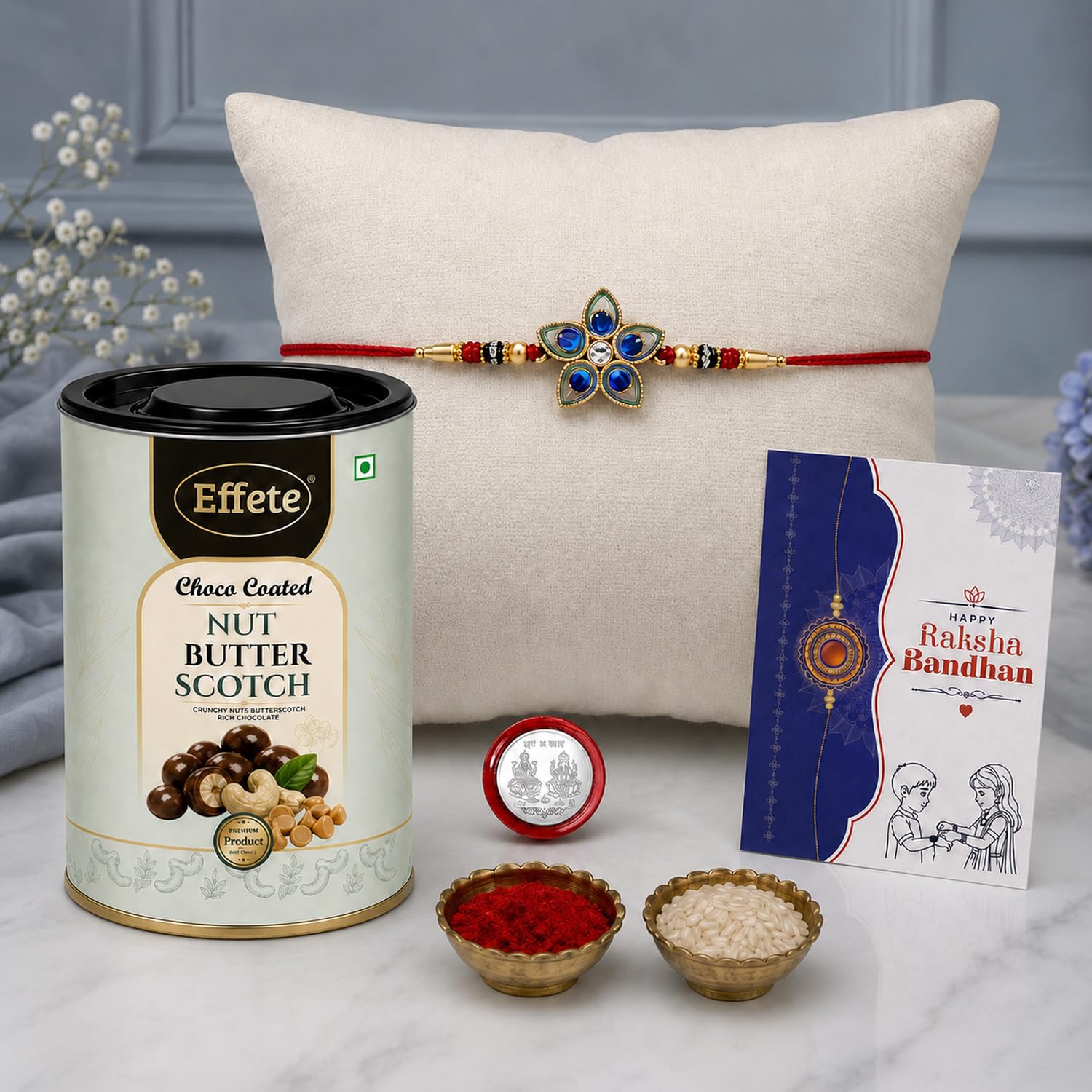 Floral Rakhi for Brother with Chocolate 96gm - Raksha Bandhan Gift Set, Pack of 5