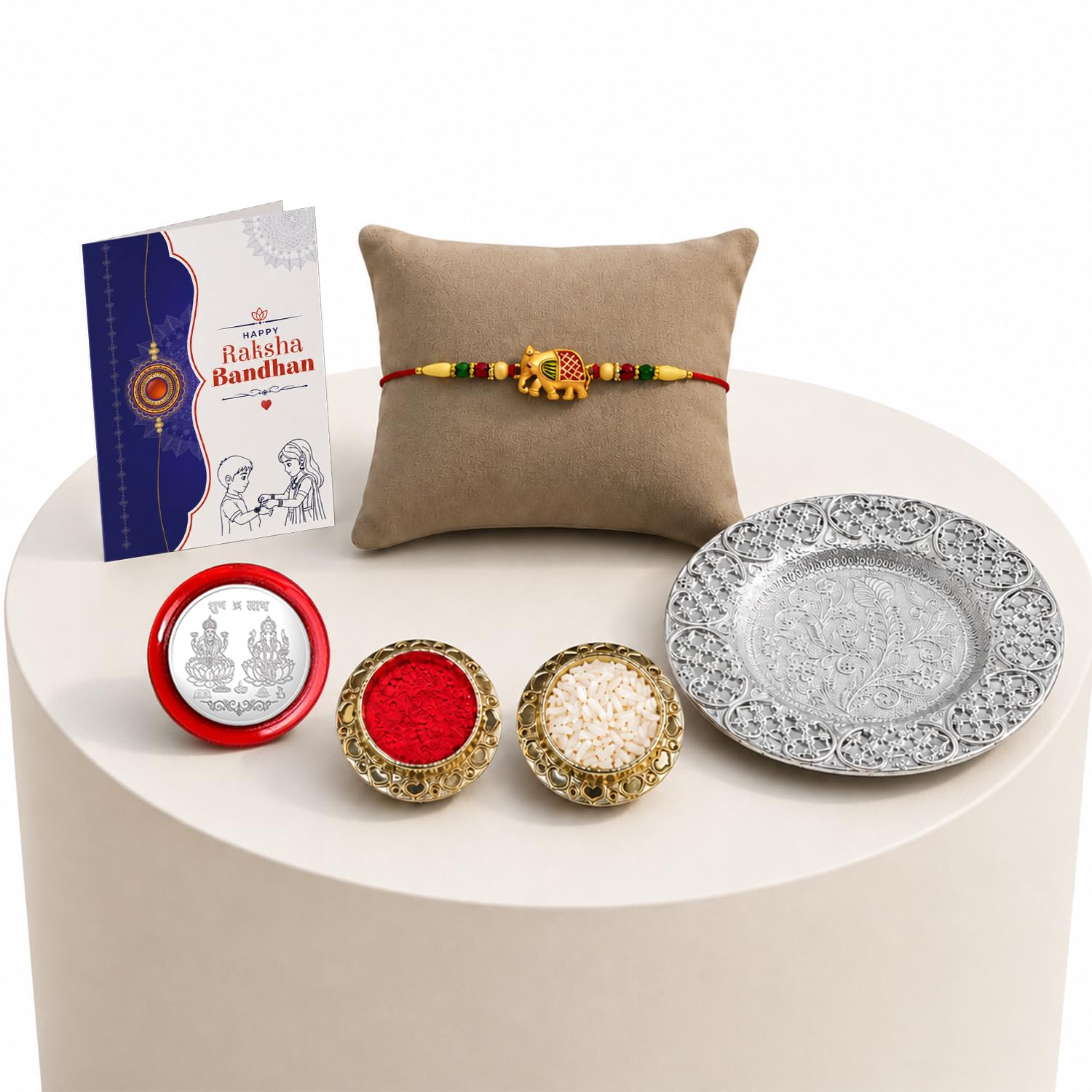Elephant Multicolor Rakhi for Brother & Bhaiya with Pooja Thali | Pack of 5