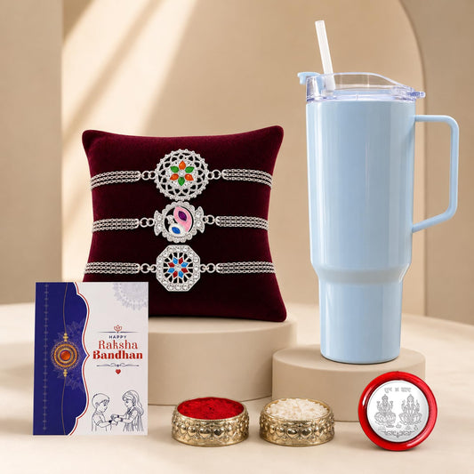 Rakhi for Brother with Travel Tumbler-1800ml - Raksha Bandhan Gift Set, Pack of 7