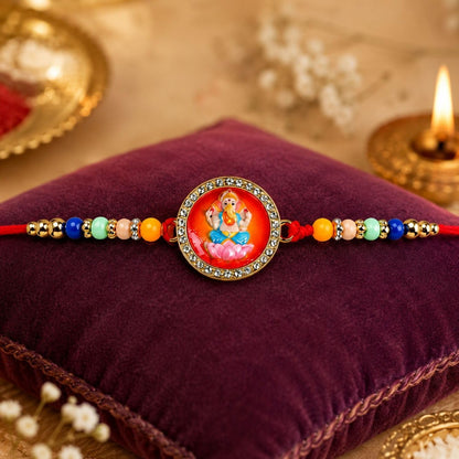 Ganesha Beads Rakhi for Brother with Tilak Set & Greeting Card, Rakhi Set (V11)