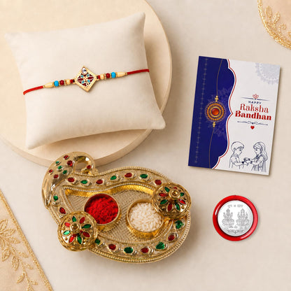 OM Multicolor Rakhi for Brother & Bhaiya with Art Design Pooja Thali | Pack of 5