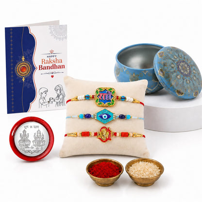 Evil Eye, Radhe, Om Ganesha Multicolor Rakhi for Brother & Bhaiya | Pack of 7